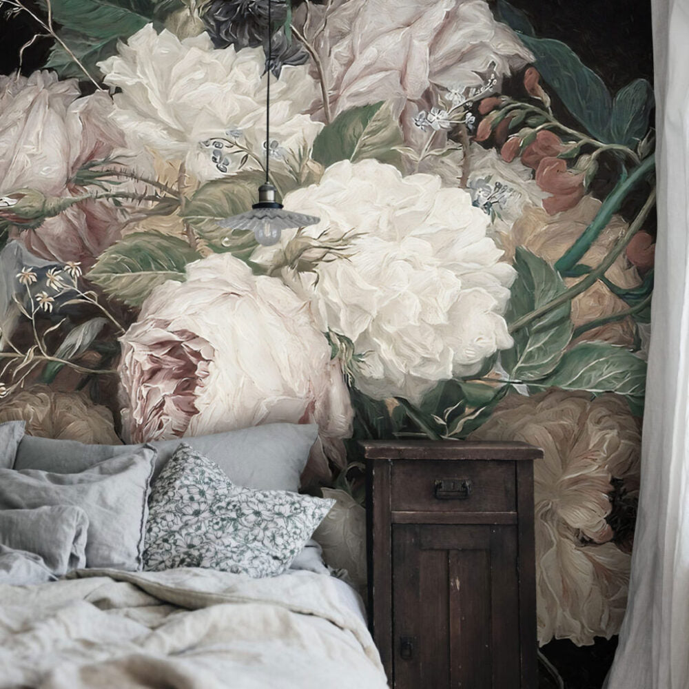 Blush Peony Wallpaper : Dark Romantic Floral Mural - View 6