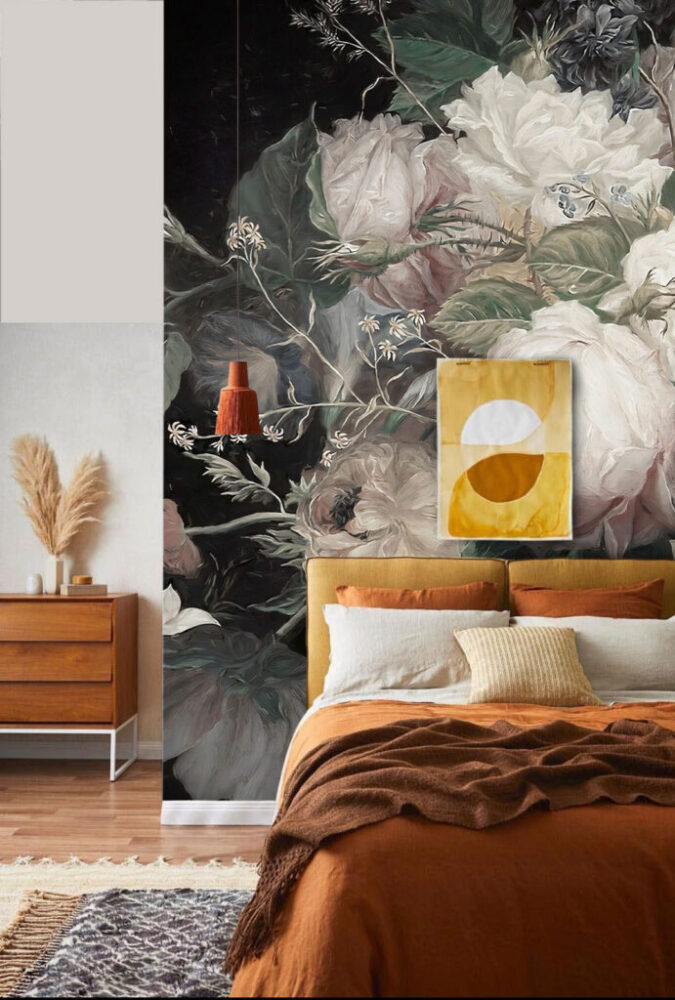 Blush Peony Wallpaper : Dark Romantic Floral Mural - View 5