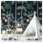 Dark Jungle Wallpaper : Navy Tropical Animals Mural - View 4