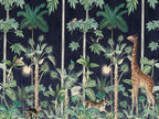 Dark Jungle Wallpaper : Navy Tropical Animals Mural - View 2