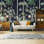 Dark Jungle Wallpaper : Navy Tropical Animals Mural - View 5