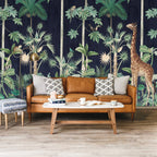 Dark Jungle Wallpaper : Navy Tropical Animals Mural - View 6