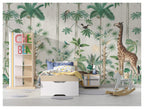 Beige Jungle Wallpaper : Tall Trees And Animals Mural - View 4