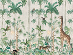 Beige Jungle Wallpaper : Tall Trees And Animals Mural - View 2