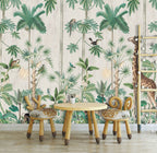 Beige Jungle Wallpaper : Tall Trees And Animals Mural - View 6