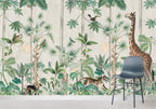 Beige Jungle Wallpaper : Tall Trees And Animals Mural - View 3
