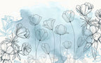 Line Art Flower Wallpaper : Blue Watercolor Botanical Mural - flat design