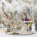 Vintage Safari Wallpaper : Lion Zebra and Giraffe Mural