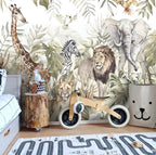 Vintage Safari Wallpaper : Lion Zebra and Giraffe Mural - View 5