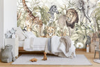 Vintage Safari Wallpaper : Lion Zebra and Giraffe Mural - View 2