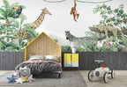 Jungle Friends Wallpaper : Giraffe and Monkey Kids Mural