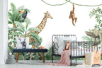 Jungle Friends Wallpaper : Giraffe and Monkey Kids Mural - View 2