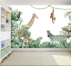 Jungle Friends Wallpaper : Giraffe and Monkey Kids Mural - View 4