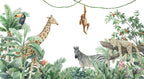 Jungle Friends Wallpaper : Giraffe and Monkey Kids Mural - flat design