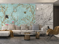 Turquoise Chinoiserie Wallpaper : Blossom Branch And Birds Mural