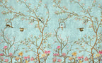 Turquoise Chinoiserie Wallpaper : Blossom Branch And Birds Mural - View 2