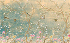 Vintage Chinoiserie Wallpaper : Distressed Green Blossom Mural - View 2