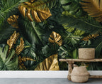 Gold Monstera Wallpaper : Dark Green Tropical Mural - View 5