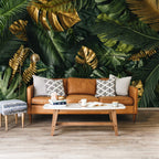 Gold Monstera Wallpaper : Dark Green Tropical Mural - View 4