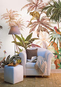 Pink Tropical Wallpaper : Colorful Palms and Animals Mural