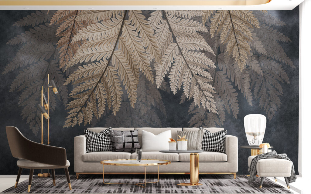 Golden Fern Wallpaper : Dark Hanging Leaves Mural