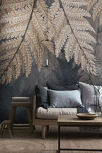 Golden Fern Wallpaper : Dark Hanging Leaves Mural - View 5