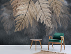 Golden Fern Wallpaper : Dark Hanging Leaves Mural - View 4