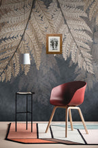 Golden Fern Wallpaper : Dark Hanging Leaves Mural - View 3