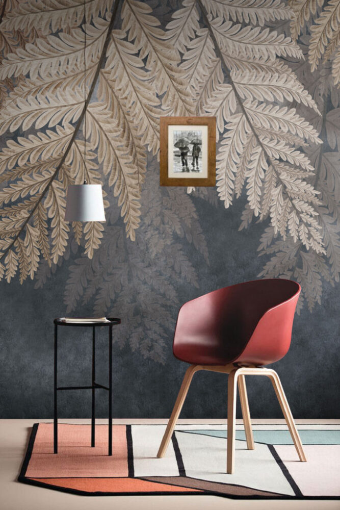 Golden Fern Wallpaper : Dark Hanging Leaves Mural - View 3