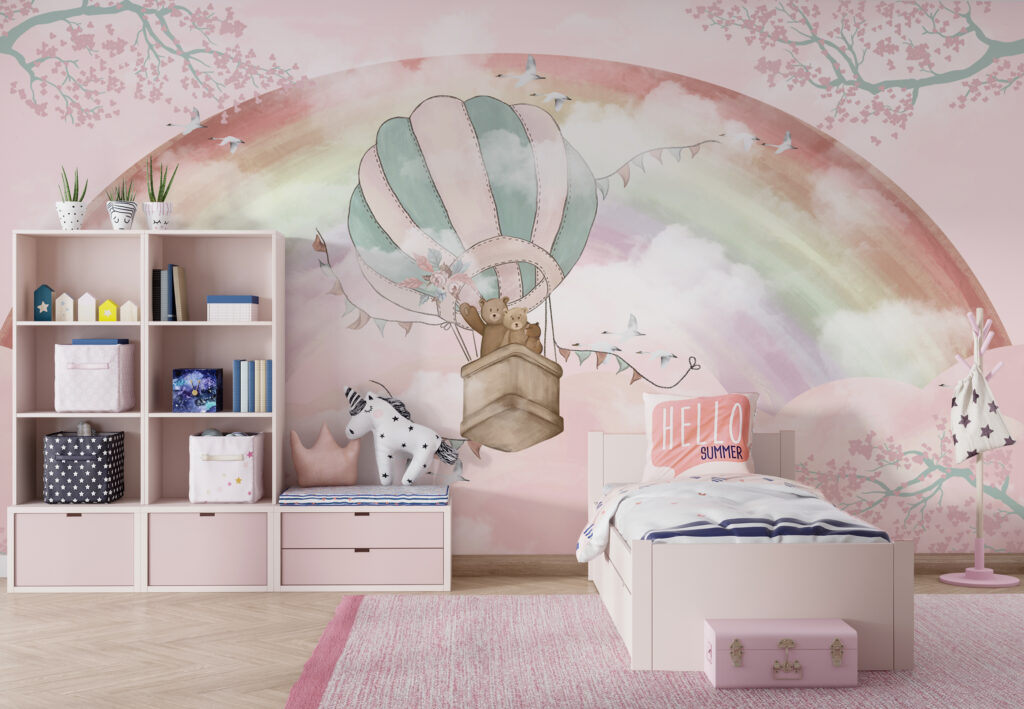 Rainbow Bear Wallpaper : Teddy Bears in Hot Air Balloon Mural