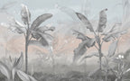 Misty Banana Palm Wallpaper : Grey and Blush Tropical Mural - flat design