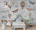 Flying Giraffe Wallpaper : Vintage Planes and Balloons Mural