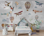 Flying Giraffe Wallpaper : Vintage Planes and Balloons Mural