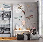Flying Giraffe Wallpaper : Vintage Planes and Balloons Mural - View 2
