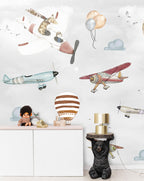 Flying Giraffe Wallpaper : Vintage Planes and Balloons Mural - View 5