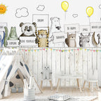 Garden Animals Wallpaper : Cartoon Friends Over the Fence Mural - View 4