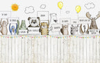 Garden Animals Wallpaper : Cartoon Friends Over the Fence Mural - flat design