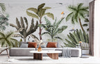 Parrot Palm Wallpaper : Vintage Tropical Garden Mural - View 2