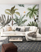 Parrot Palm Wallpaper : Vintage Tropical Garden Mural - View 3