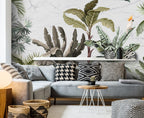 Parrot Palm Wallpaper : Vintage Tropical Garden Mural - View 5