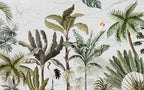 Parrot Palm Wallpaper : Vintage Tropical Garden Mural - flat design