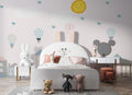Pastel Town Wallpaper : Hot Air Balloons and Sun Nursery Mural