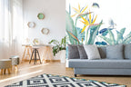 Blue Tropical Bird Wallpaper : Teal Leaves and Parrots Mural - View 4