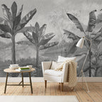 Grey Jungle Wallpaper : Monochrome Banana Forest Mural - View 4