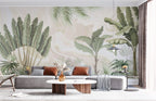 Soft Tropical Palm Wallpaper : Banana Leaf Watercolor Mural - View 2