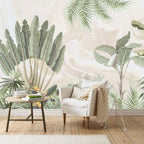 Soft Tropical Palm Wallpaper : Banana Leaf Watercolor Mural - View 3