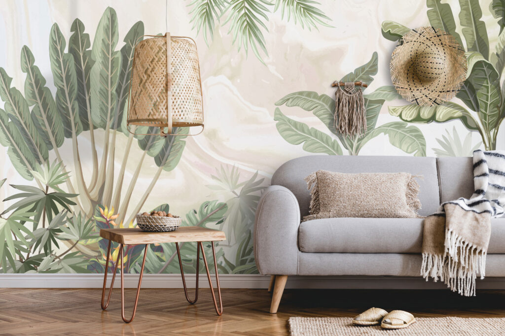 Soft Tropical Palm Wallpaper : Banana Leaf Watercolor Mural - View 5