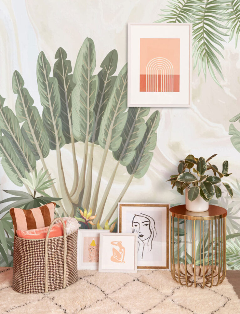 Soft Tropical Palm Wallpaper : Banana Leaf Watercolor Mural - View 4