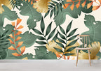 Green and Gold Leaf Wallpaper : Modern Tropical Foliage Mural - View 3