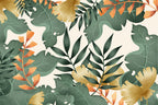 Green and Gold Leaf Wallpaper : Modern Tropical Foliage Mural - flat design
